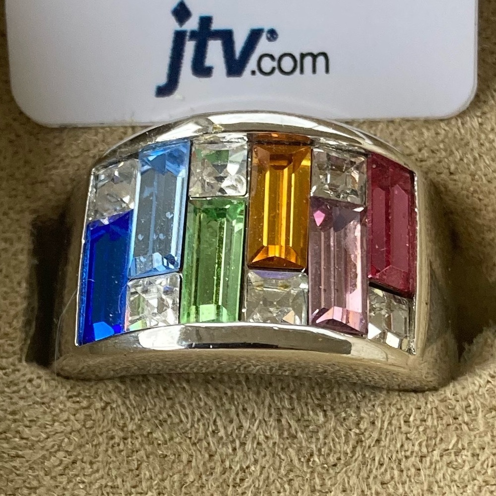Sterling Silver gemstone wide band ring